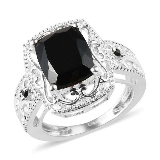 Wedding Round Cut Sapphire & Black Spinel Gemstone 925 Silver Ring Size 6-13